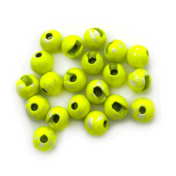 MFC Slotted Tungsten Beads 20 Pack Mottled Matte Chartreuse / 2.4mm (3/32") Beads, Eyes, Coneheads