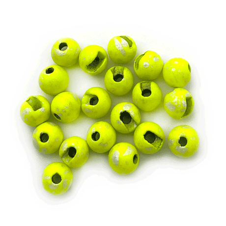 MFC Slotted Tungsten Beads 20 Pack Mottled Matte Chartreuse / 2.4mm (3/32") Beads, Eyes, Coneheads