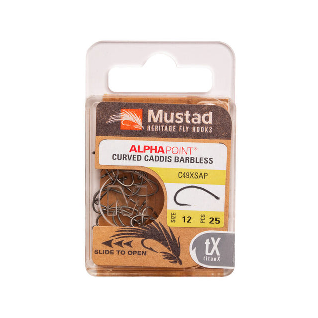 Mustad Caddis Hook Curved 1X Short Barbless Forged Straight TitanX 25 Pack Size 10 Hooks