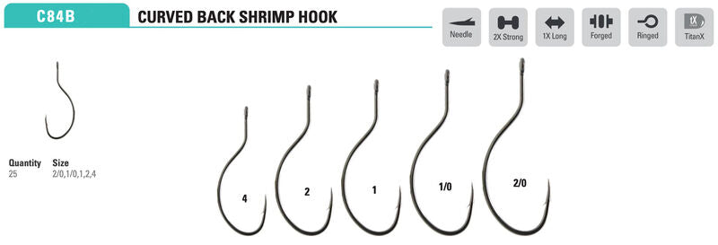 Mustad Curved Back Shrimp Hook 2XH 1XL Forged Straight TitanX 25 Pack Hooks