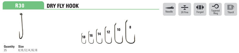 Mustad Dry Fly Hook 94833 2XF Forged Down Eye TitanX 25 Pack Hooks