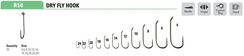 Mustad Dry Fly Hook R50 AP Standard Forged Down Eye TitanX 25 Pack