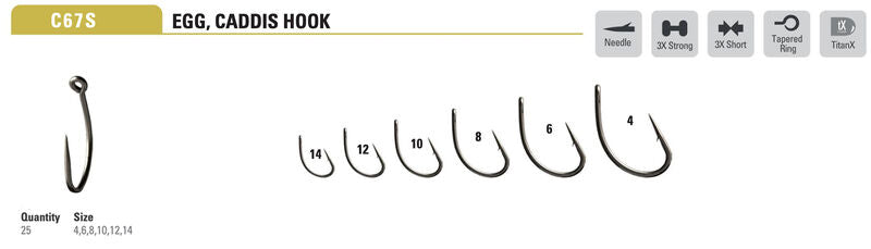 Mustad Egg/Caddis Hook 2X Strong 3X Long Forged Straight TitanX 25 Pack Hooks