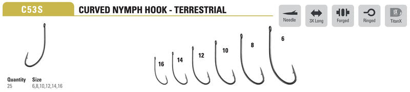 Mustad Nymph/Dry Hook Long Curved 3XL Forged Straight TitanX 25 Pack Hooks