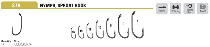 Mustad Nymph Hook 3399 Sproat Bend 2XH Down Eye TitanX 25 Pack Hooks