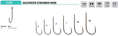 Mustad Saltwater Streamer Hook 2XH 2XS Forged Straight TitanX 25 Pack Hooks