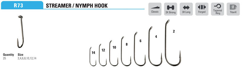 Mustad Streamer Hook 9671 2XH 3XL Forged Down Eye TitanX 25 Pack Hooks