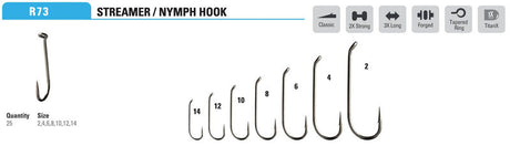 Mustad Streamer Hook 9671 2XH 3XL Forged Down Eye TitanX 25 Pack Hooks