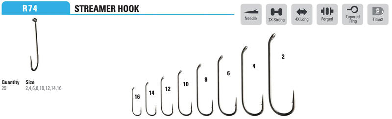 Mustad Streamer Fly Hook - 4X Long 25 Pack - R74AP – Dakota Angler