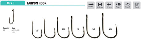 Mustad Tarpon Hook 3XH 1XS Forged Straight TitanX 25 Pack Hooks