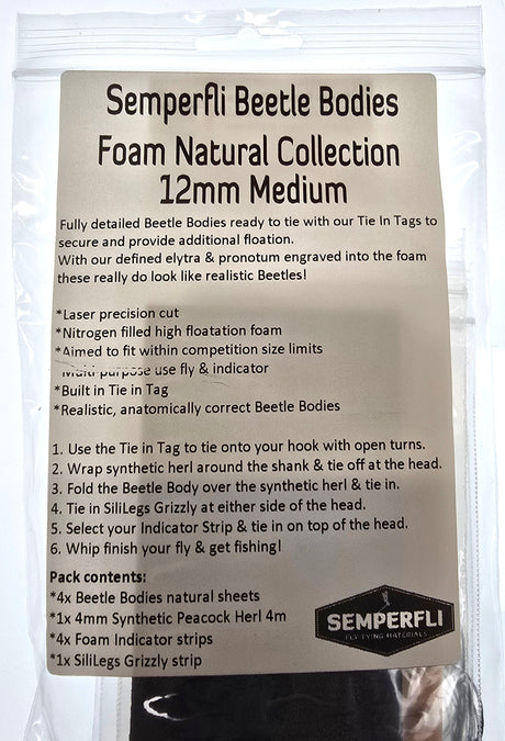 Semperfli Realistic Natural Beetles Collection 12mm (Hook Size 12-14) Foam Fly Tying Sheets, Bodies, Tools