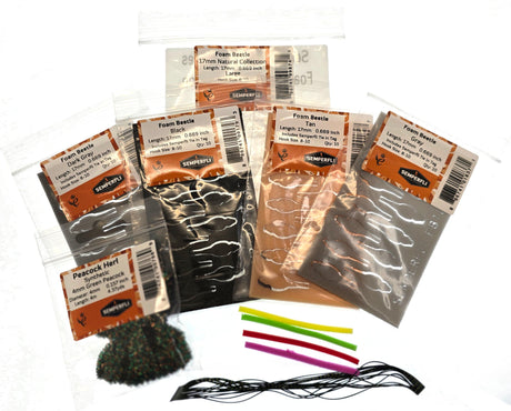 Semperfli Realistic Natural Beetles Collection 17mm (Hook Size 8-10) Foam Fly Tying Sheets, Bodies, Tools