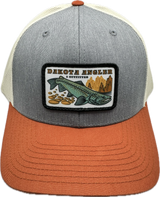 Shop Logo Patch Trucker Cap (C12-CTM) Heather Grey/Birch/Dark Orange Hats, Gloves, Socks, Belts