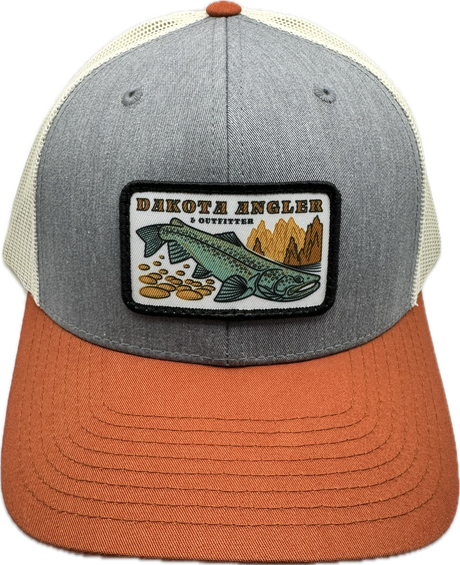 Shop Logo Patch Trucker Cap (C12-CTM) Heather Grey/Birch/Dark Orange Hats, Gloves, Socks, Belts