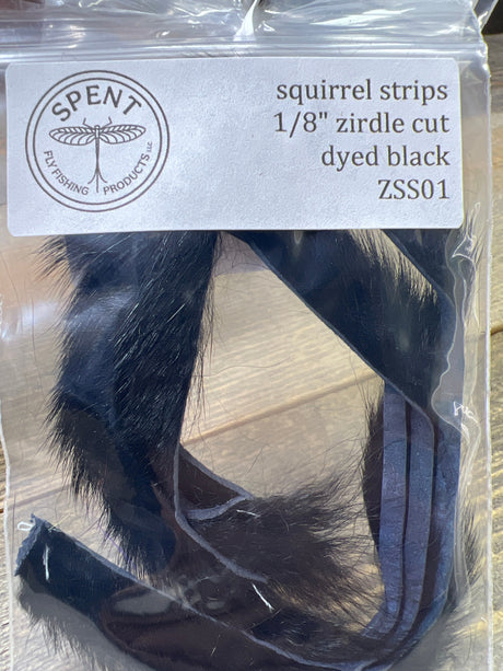 Spent Fly Fishing 1/8" Zirdle Cut Squirrel Strips Black Squirrel Hair