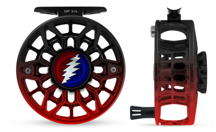 Abel SDF Reel - Grateful Dead Bolt - Black Red Fade Ported 5/6 Fly Reel