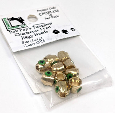Bob Pop's Tungsten Chartreuse Eyed Jiggy Heads #153 Gold / Large Beads, Eyes, Coneheads