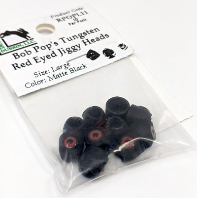 Bob Pop's Tungsten Red Eyed Jiggy Heads Large / #11 Matte Black Beads, Eyes, Coneheads