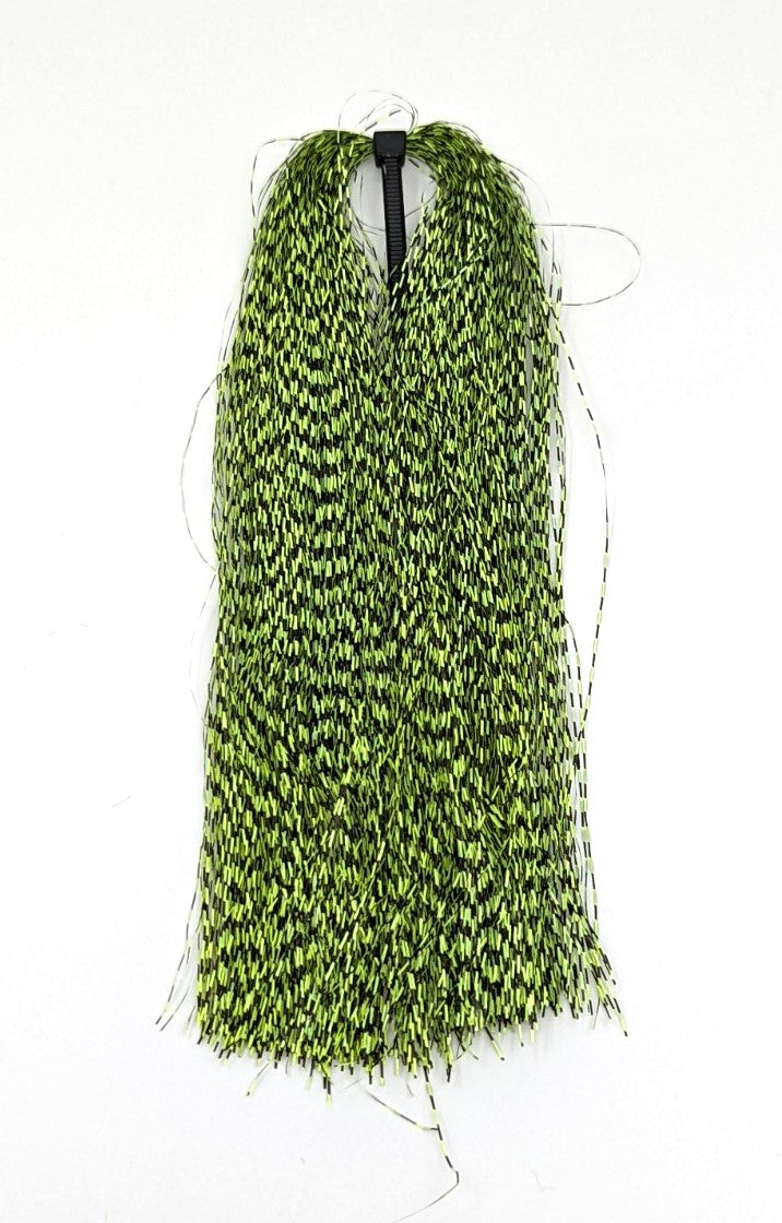 Cascade Crest Voodoo Fibers Black Barred Chartreuse Flash, Wing Materials