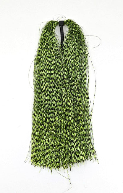 Cascade Crest Voodoo Fibers Black Barred Chartreuse Flash, Wing Materials