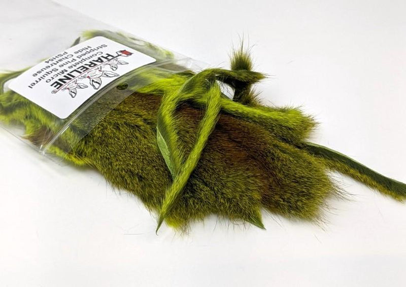 Complete Micro Stripped Pine Squirrel Hide 54 Chartreuse Hair, Fur