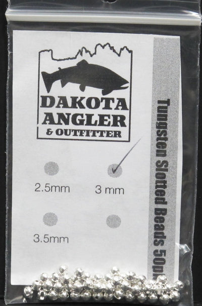 Dakota Angler and Outfitter Tungsten Slotted Beads 50 Pack Silver / 2.5 mm Beads, Eyes, Coneheads