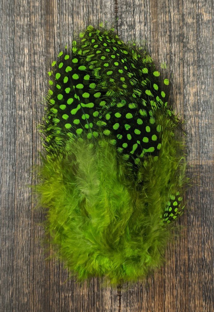 Fish Hunter Jumbo Guinea FL. Chartreuse (UV) Saddle Hackle, Hen Hackle, Asst. Feathers