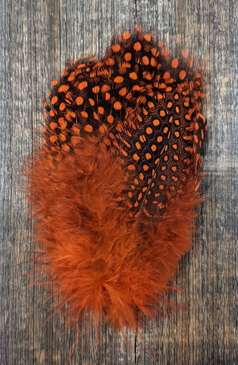 Fish Hunter Jumbo Guinea Hot Orange Saddle Hackle, Hen Hackle, Asst. Feathers