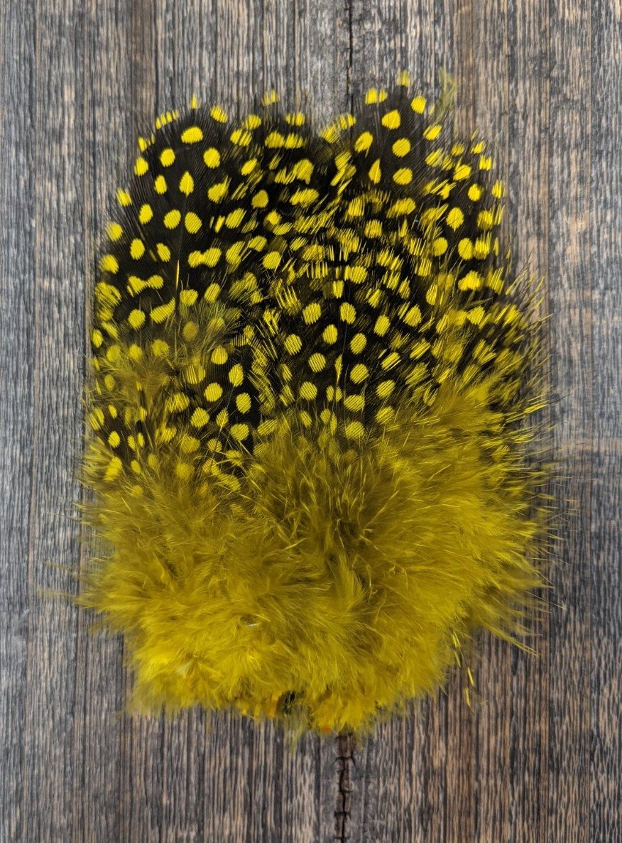 Fish Hunter Jumbo Guinea Lemon Yellow Saddle Hackle, Hen Hackle, Asst. Feathers