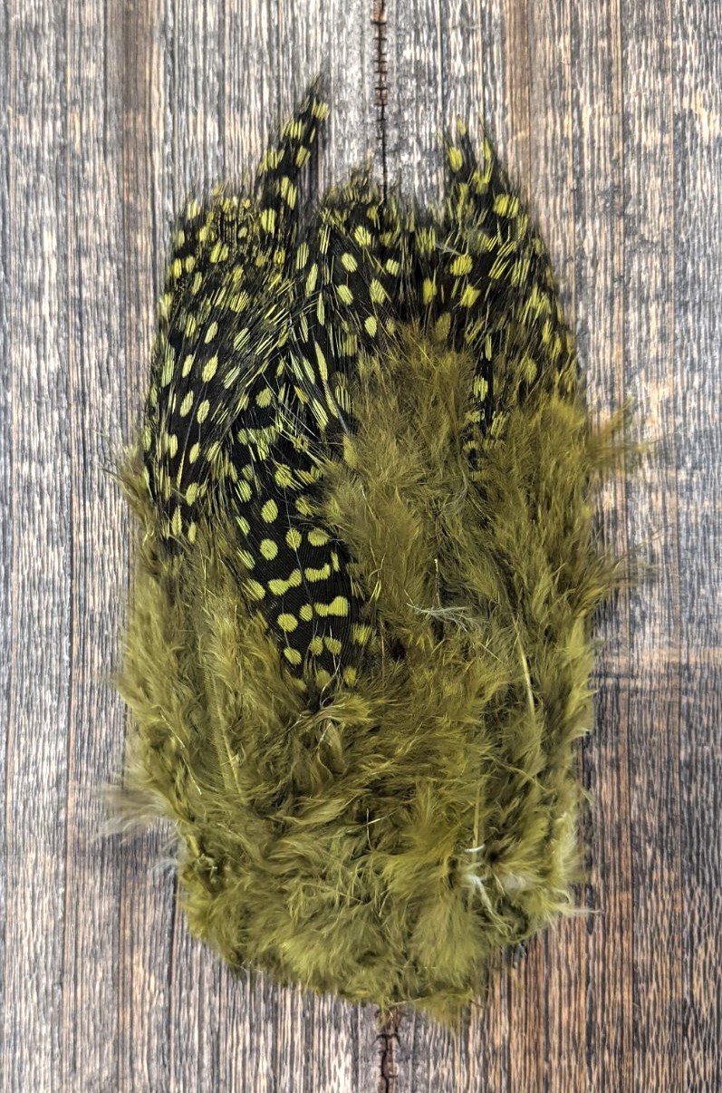 Fish Hunter Jumbo Guinea Medium Olive (UV) Saddle Hackle, Hen Hackle, Asst. Feathers