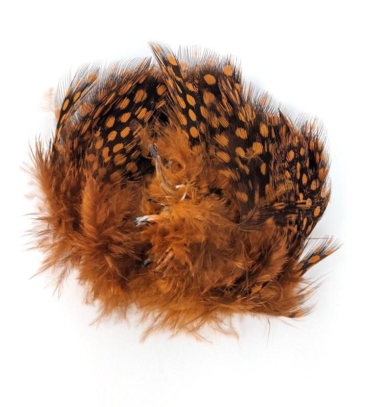 Fish Hunter Large Dot Guinea Crawfish Orange (UV) Saddle Hackle, Hen Hackle, Asst. Feathers