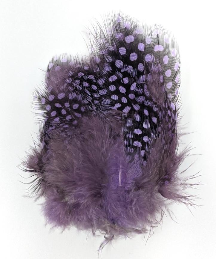 Fish Hunter Large Dot Guinea FL. Lilac (UV) Saddle Hackle, Hen Hackle, Asst. Feathers