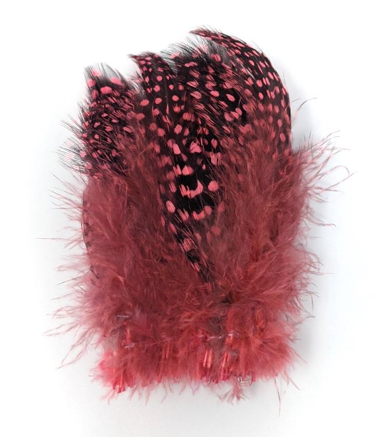 Fish Hunter Large Dot Guinea FL. Shrimp Pink (UV) Saddle Hackle, Hen Hackle, Asst. Feathers