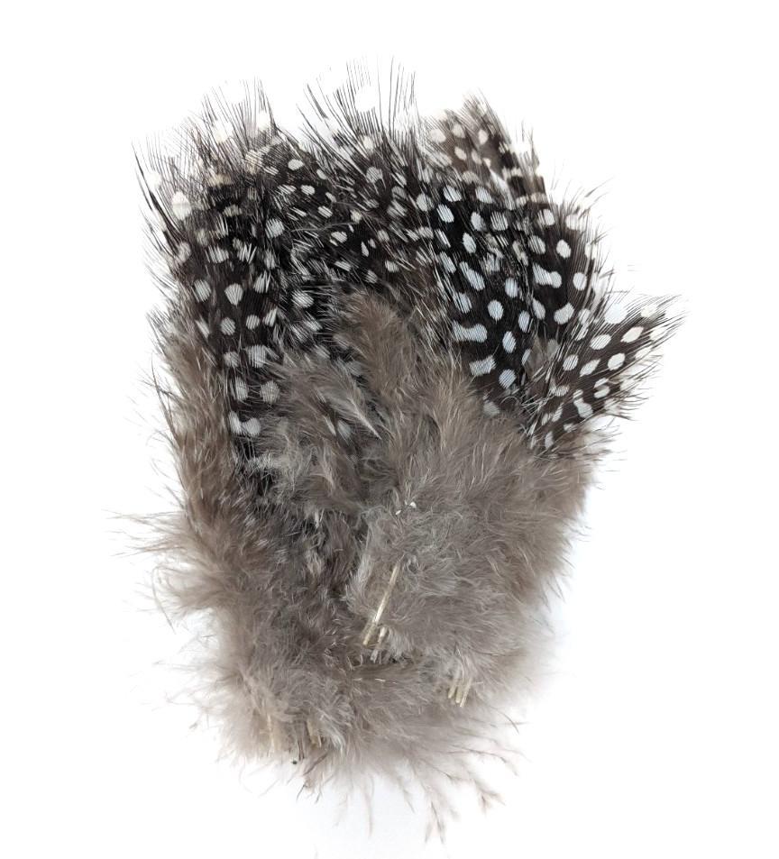 Fish Hunter Large Dot Guinea FL. White (UV) Saddle Hackle, Hen Hackle, Asst. Feathers