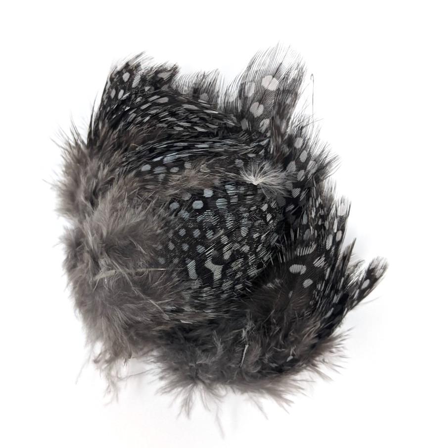 Fish Hunter Large Dot Guinea Heron Gray Saddle Hackle, Hen Hackle, Asst. Feathers