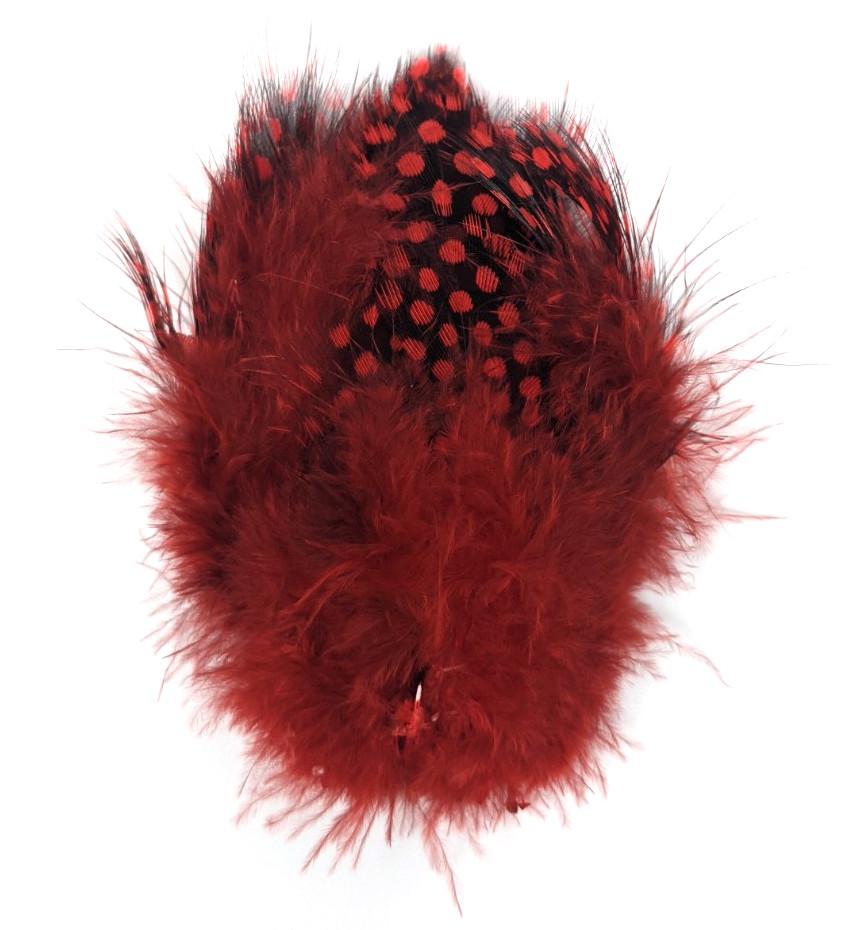 Fish Hunter Large Dot Guinea Hot Red Saddle Hackle, Hen Hackle, Asst. Feathers