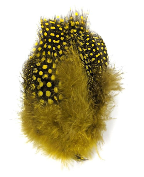 Fish Hunter Large Dot Guinea Lemon Yellow Saddle Hackle, Hen Hackle, Asst. Feathers