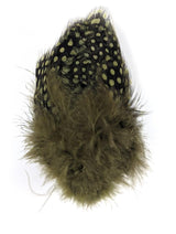 Fish Hunter Large Dot Guinea Medium Olive (UV) Saddle Hackle, Hen Hackle, Asst. Feathers