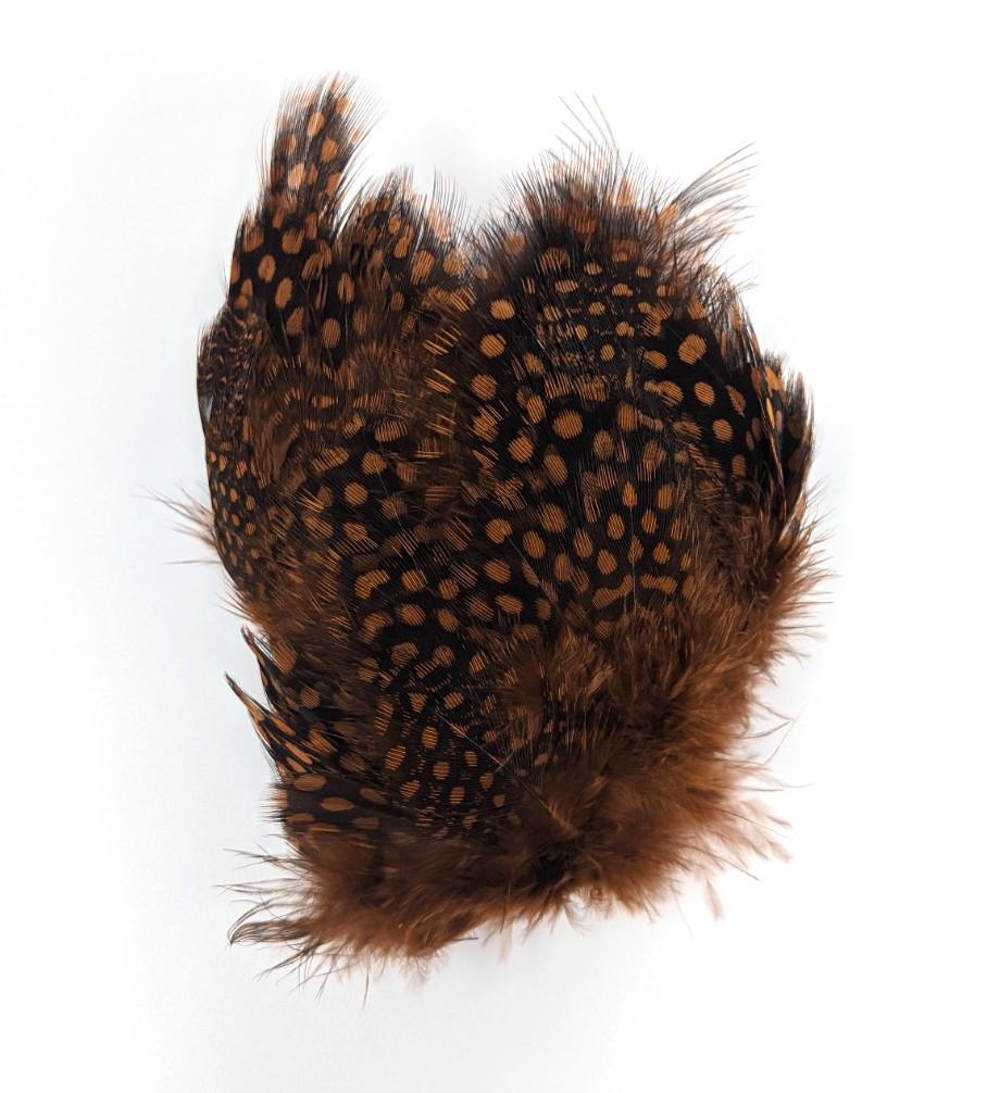 Fish Hunter Large Dot Guinea Tobacco Brown Saddle Hackle, Hen Hackle, Asst. Feathers