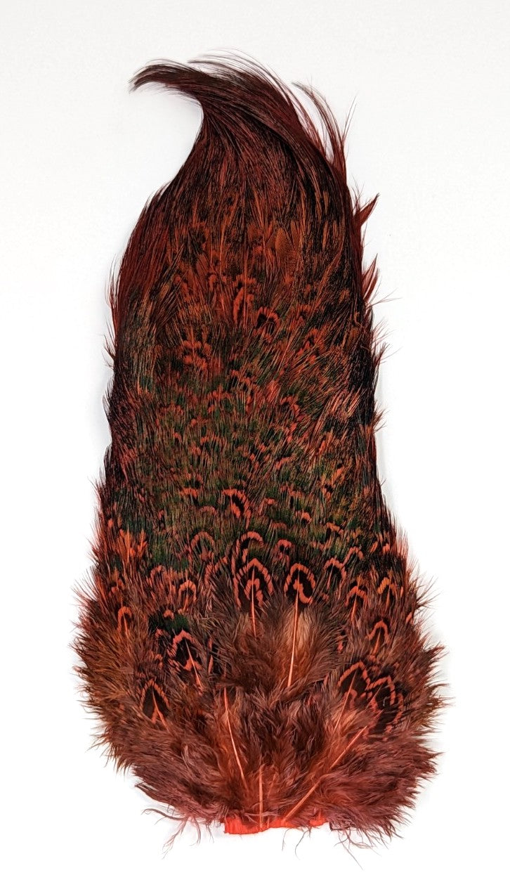 Fish Hunter Ringneck Pheasant Rump Patch FL. Steelhead Orange (UV) Saddle Hackle, Hen Hackle, Asst. Feathers