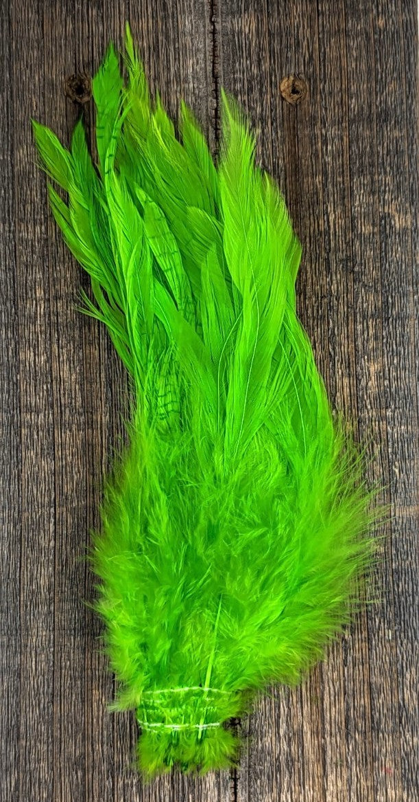 Fish Hunter Select Schlappen FL. Chartreuse (UV) Saddle Hackle, Hen Hackle, Asst. Feathers