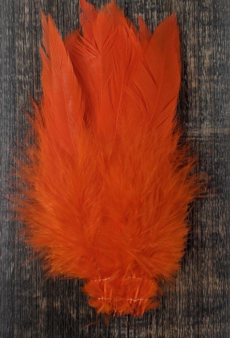 Fish Hunter Select Schlappen Hot Orange Saddle Hackle, Hen Hackle, Asst. Feathers