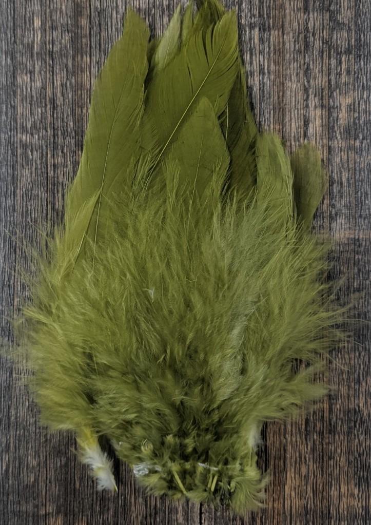 Fish Hunter Select Schlappen Medium Olive Saddle Hackle, Hen Hackle, Asst. Feathers