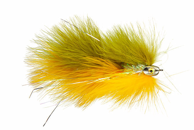 Galloup's Barely Legal (Fish Skull) Olive/Yellow / 4 Flies