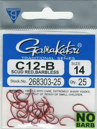 Gamakatsu C12-B Red Scud Hooks Barbless 25 pack 12 Hooks