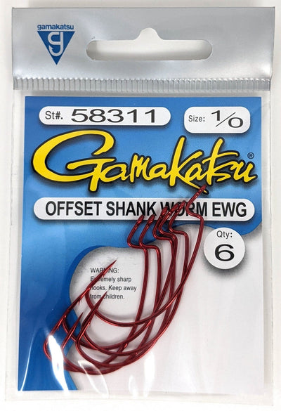 Gamakatsu Worm Hook Offset Extra Wide Gap, Loose Pack Red / 1/0 Hooks