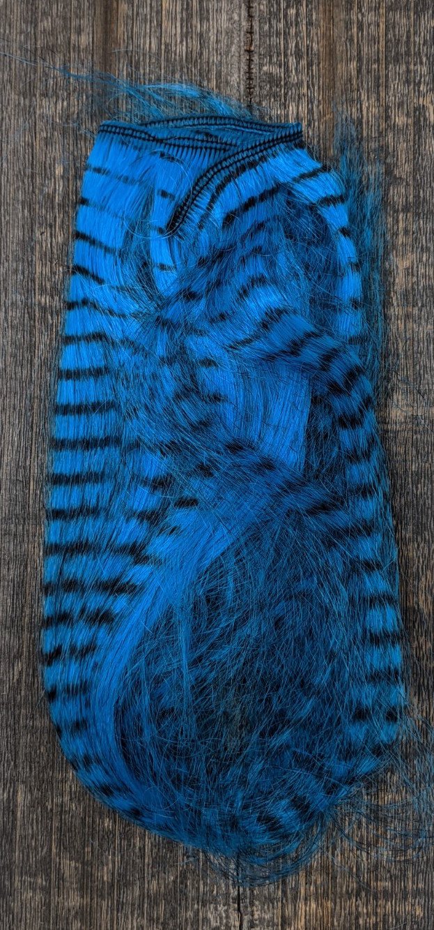 Grizzly Hair 16" Caribbean Blue Flash, Wing Materials