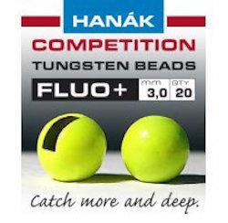 Hanak Fluo+ Slotted Tungsten Beads 20 pack Chartreuse / 2 mm Beads, Eyes, Coneheads
