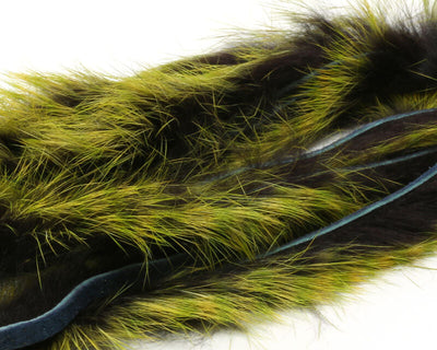 Hareline Barred Polychrome Rabbit Strips Black/Yellow Barred Chartreuse Hair, Fur