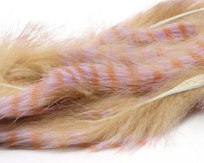 Hareline Barred Polychrome Rabbit Strips Tan/Pale Purple Barred Pale Rust Hair, Fur